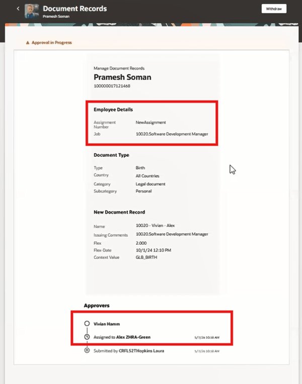 Enhanced Notification Displaying Selected Assignment and Associated Approvers