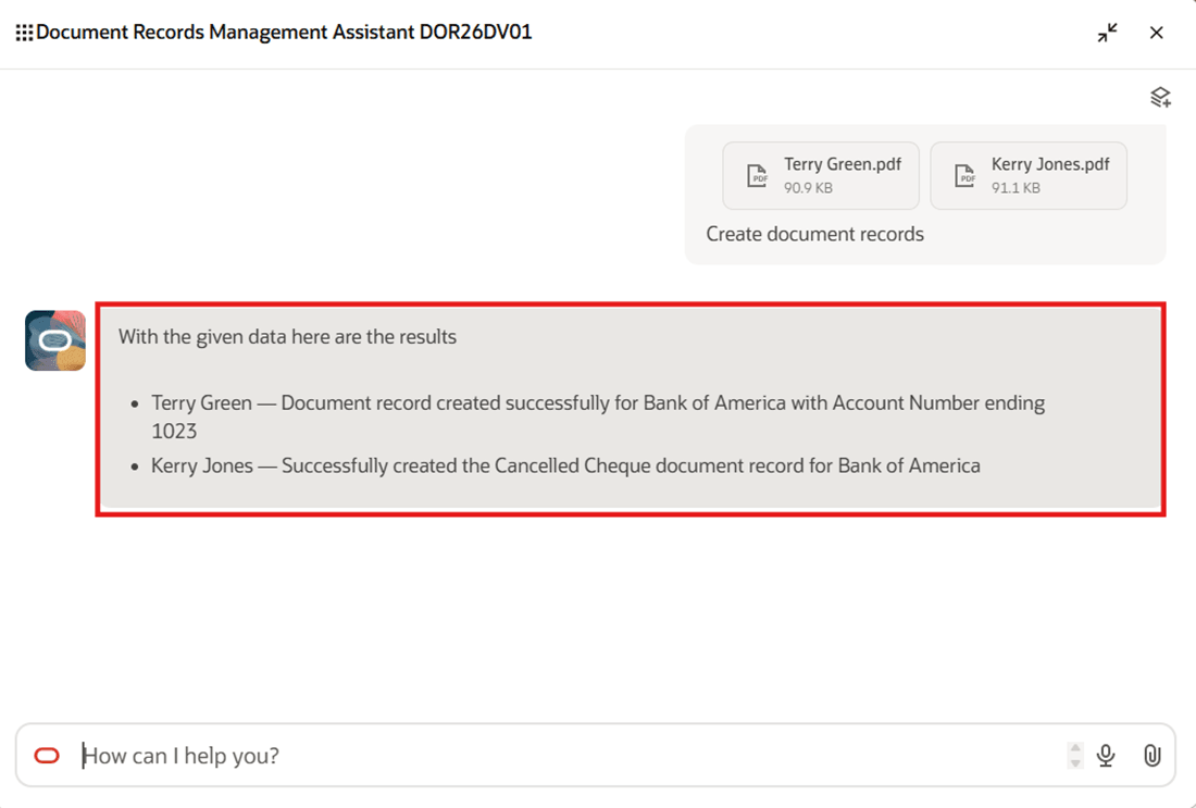 Confirmation Message Displayed on Document Record Creation