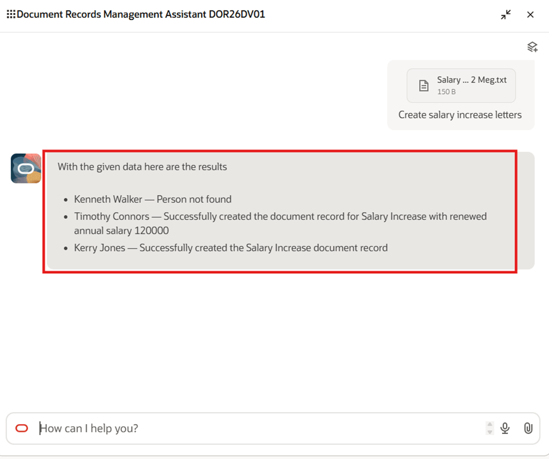 Confirmation Message Displayed on Document Records Creation