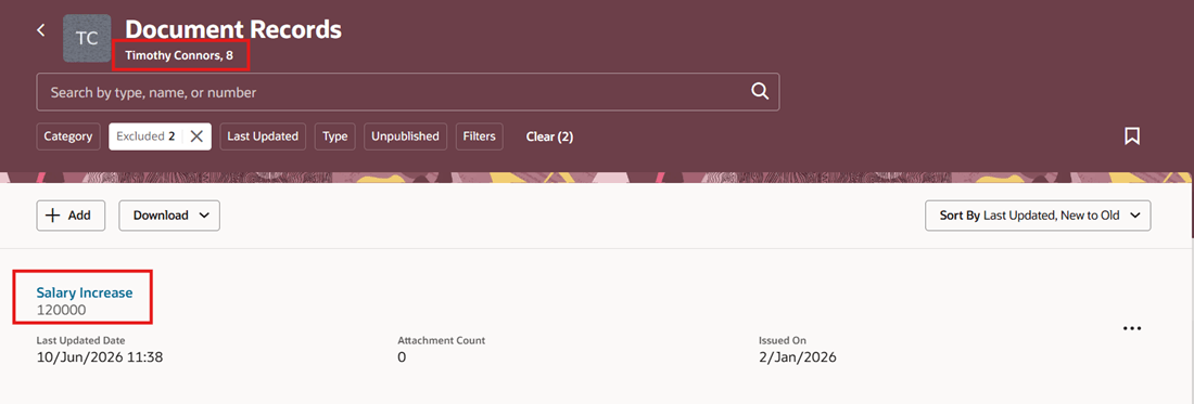 Created Document Record Visible on Redwood Page