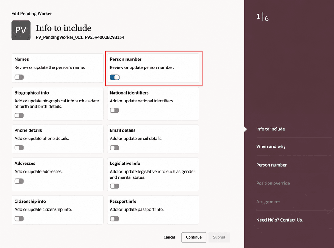 Info to include step of the Edit Pending Worker process showing the Person number step