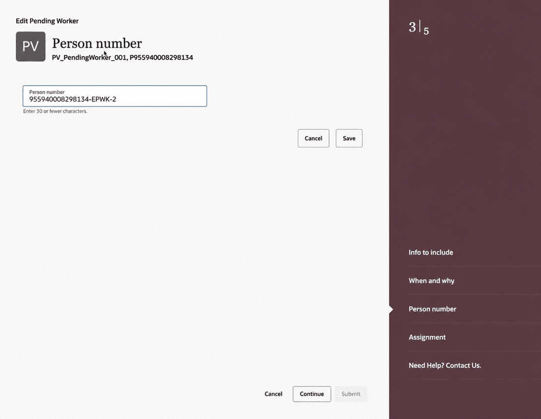 Person number step of the Edit Pending Worker process
