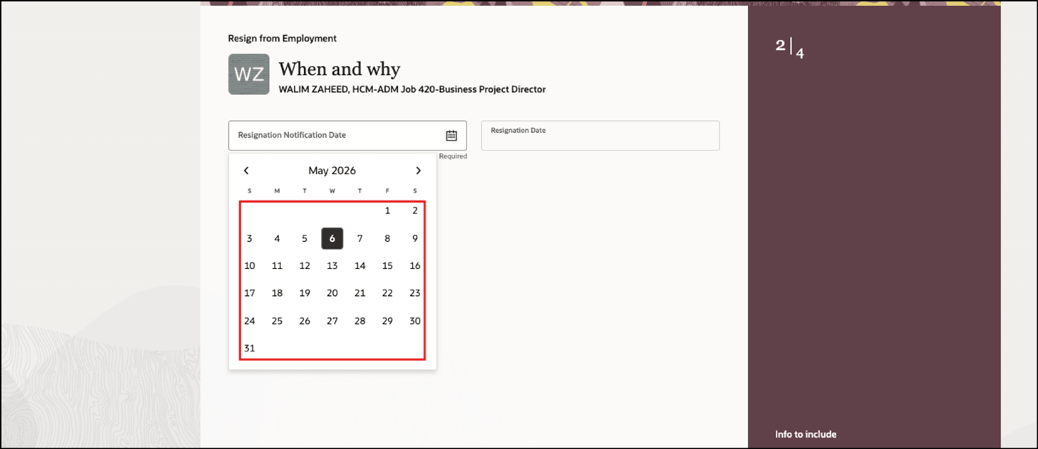 After Enhancement: Past Dates Allowed for Resignation Notification Date