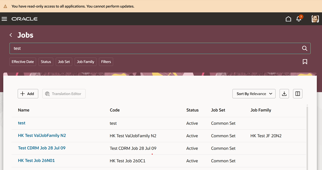 Message displayed on the Jobs search page when the read-only mode is turned on