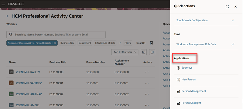 Applications appear after the list of quick actions