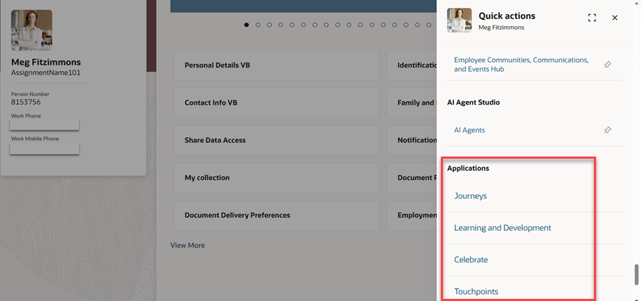 Applications included as part of the Quick actions list