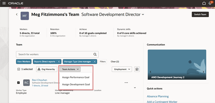 Assign performance or development goals to selected workers