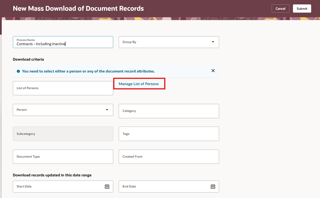 Mass Download Request for a List of Persons