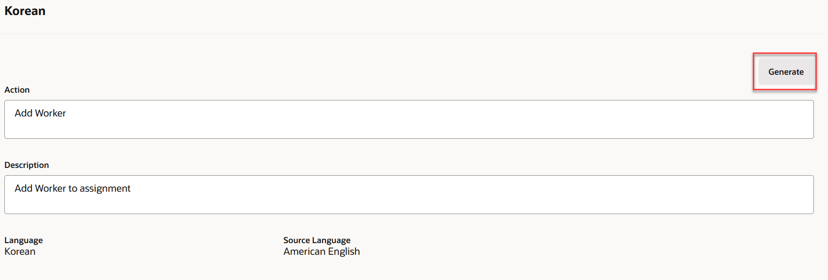 Generate button to generate text in preferred language