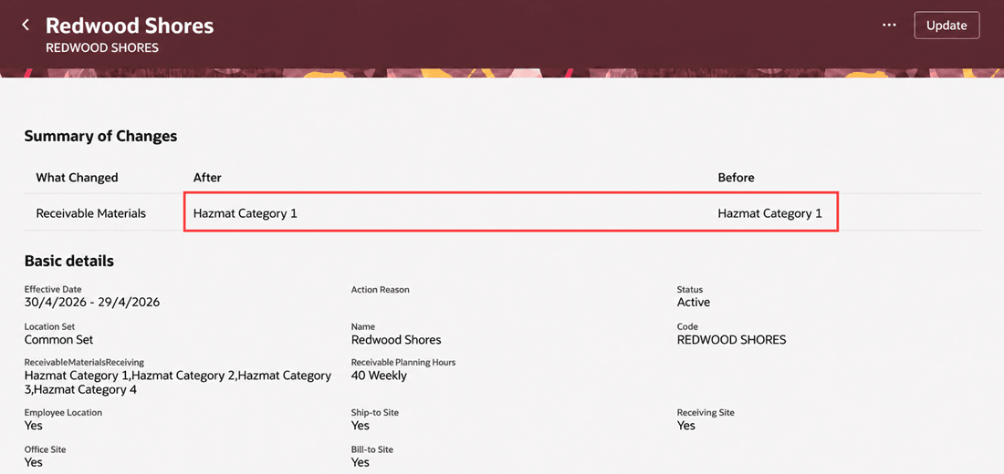 Summary of Changes showing Receivable Materials before this enhancement&nbsp;
