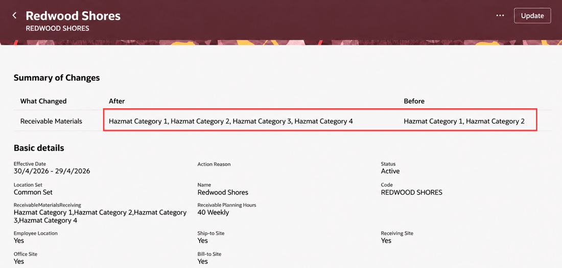 Summary of Changes showing the multiple values for Receivable Materials after this enhancement&nbsp;