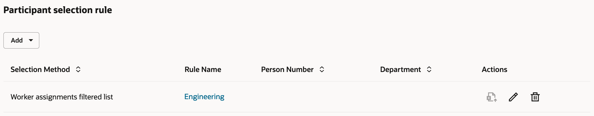 Participant Selection Rules with Selectable Filtered List Links