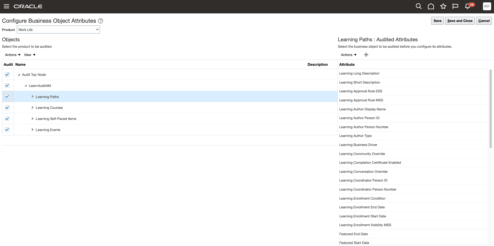 Configuring Business Objects Attributes Page