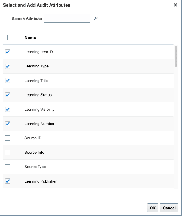 Select and Add Audit Attributes Section