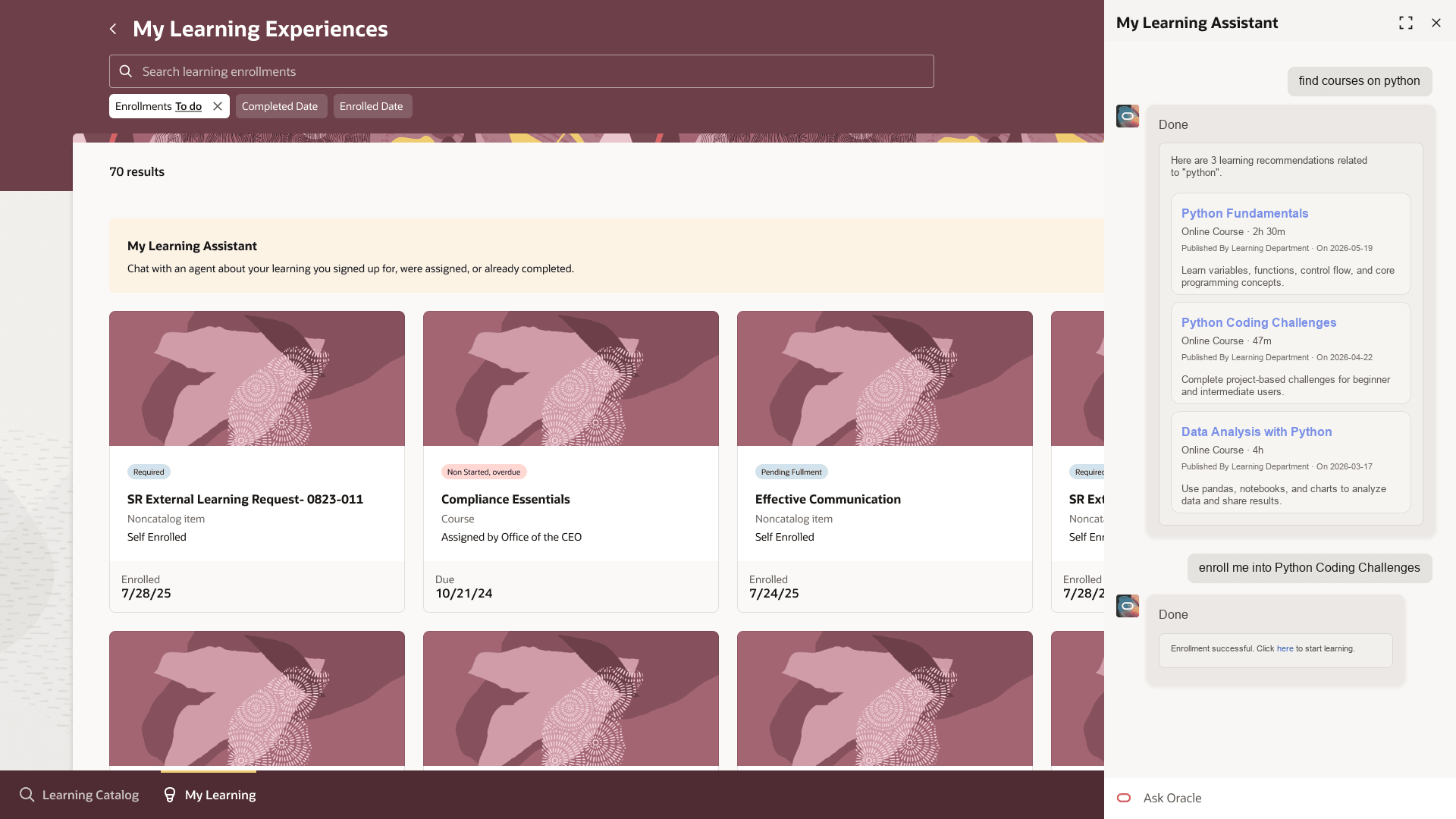 My Learning Assistant Chat Interface with New Card Layout