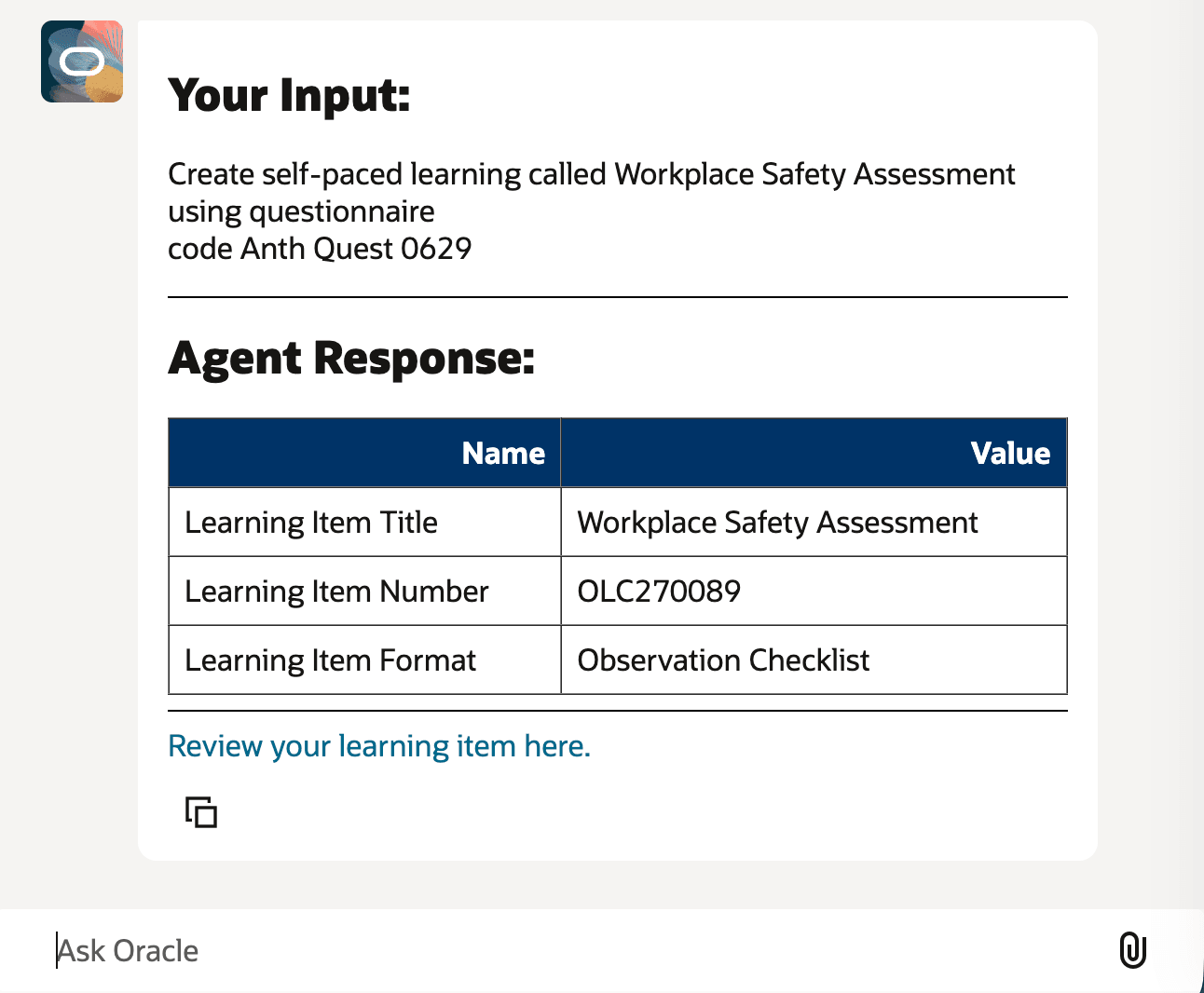 Learning Catalog Management Assistant Response