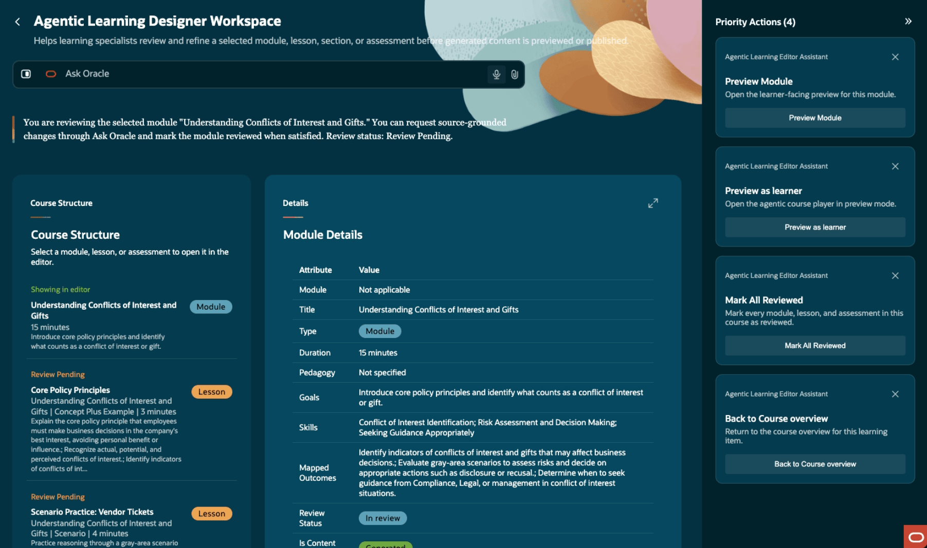 Review the Generated Course Structure and Refine a Module, Lesson, Section, or Assessment before Generating Learner-Facing Content