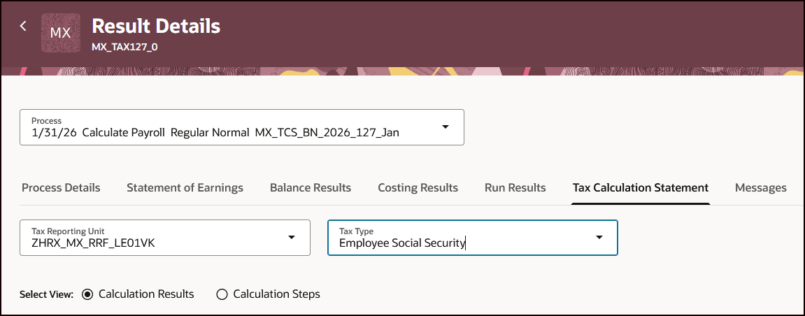 Image: Tax Calculation Statement tab