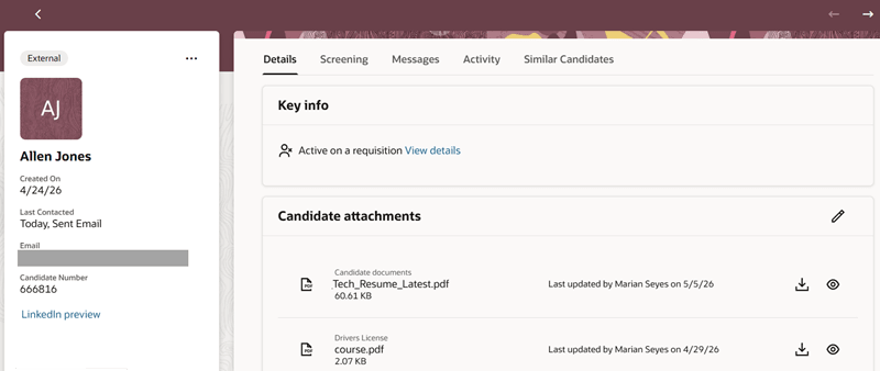 Attachment Saved to the Candidate Profile Page