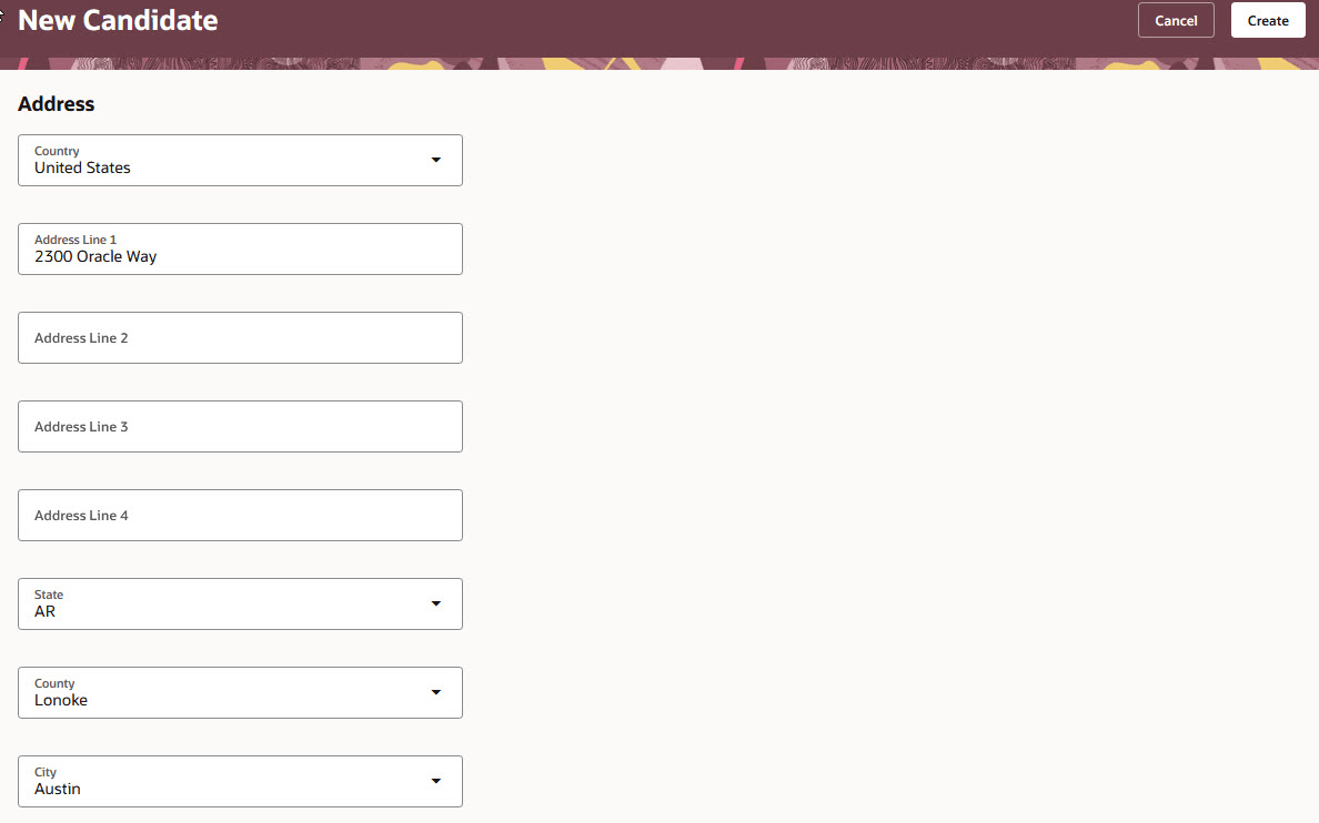 Adress Section When Creating a Candidate