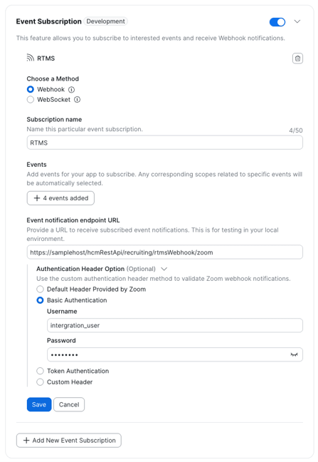 Event subscription in the Zoom app
