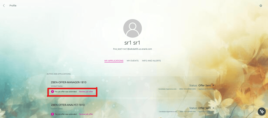 External candidate view from career site profile page
