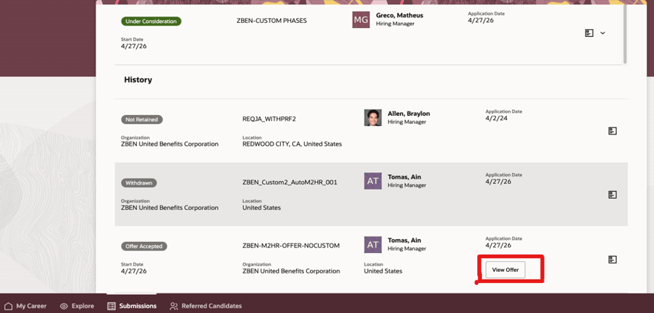 Internal candidate view from Opportunity Marketplace 