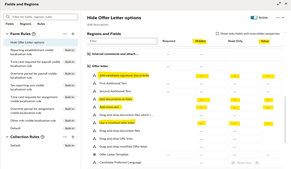 Offer letter configuration in Visual Builder Studio