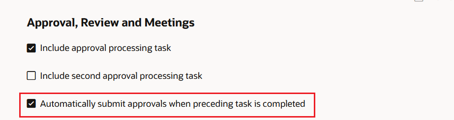 This screenshot highlights the automatically submit approvals setting enabled in a process flow.
