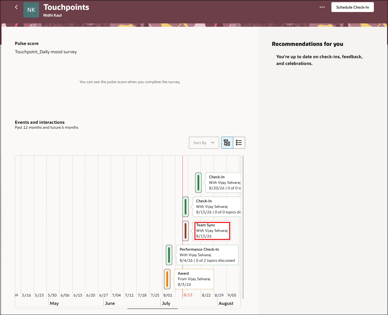 Team sync check-in employee dashboard