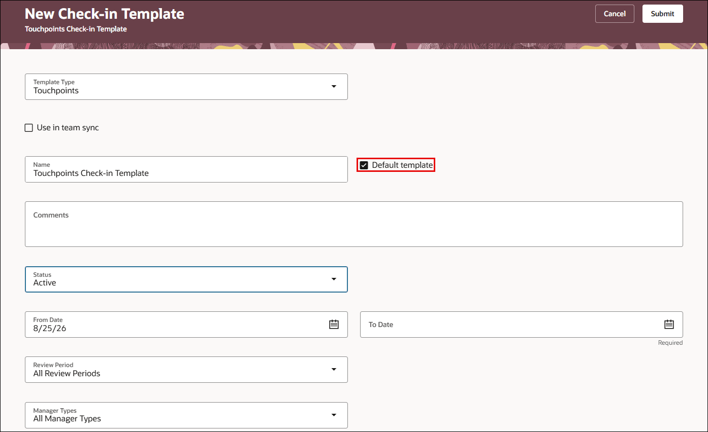 Check-In default template