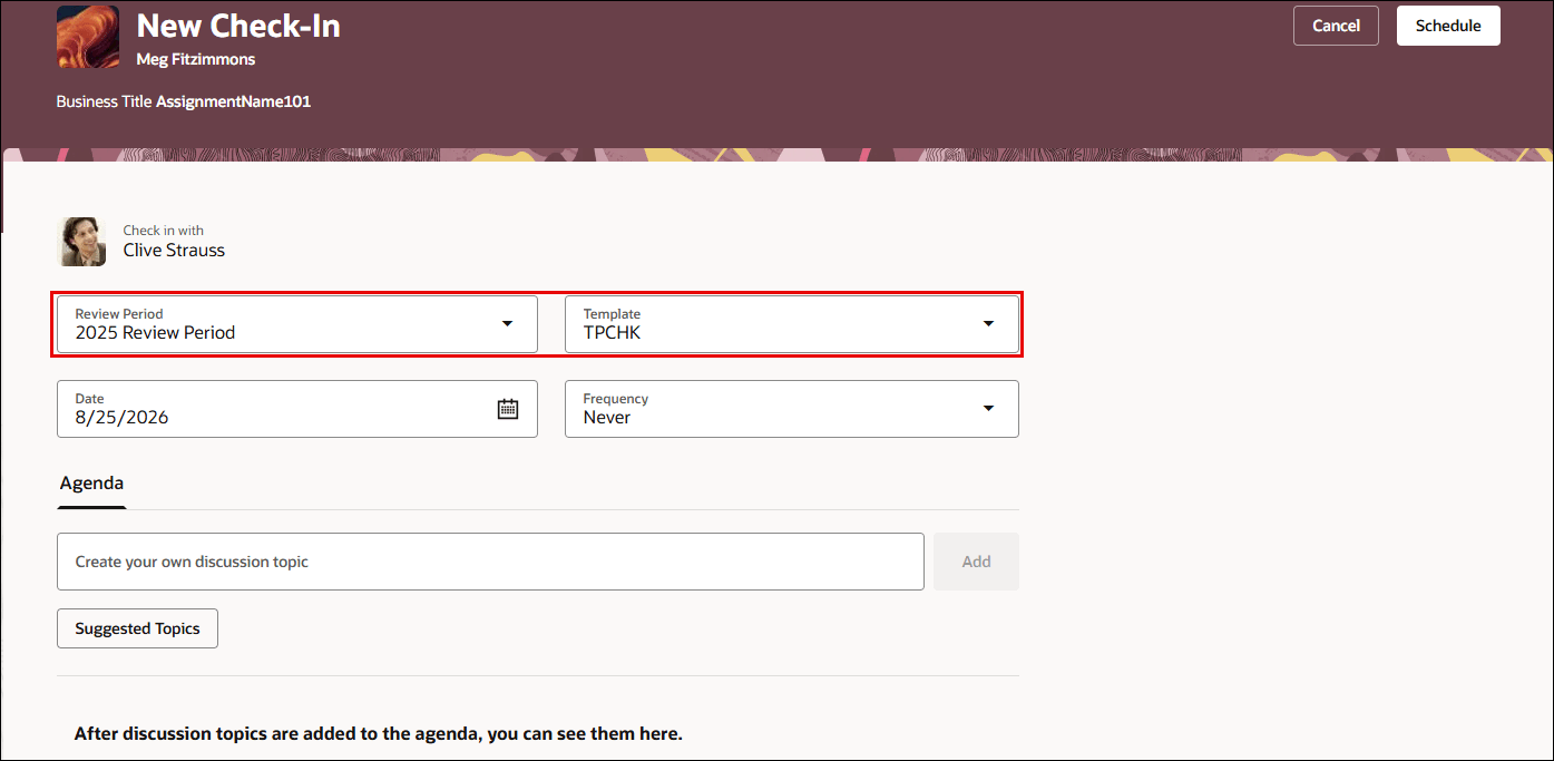 Auto selection of template and review period