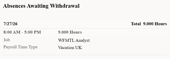 Notification on Absences Pending Withdrawal