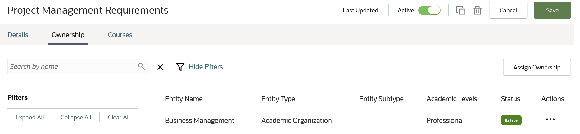 Course Lists Ownership Tab