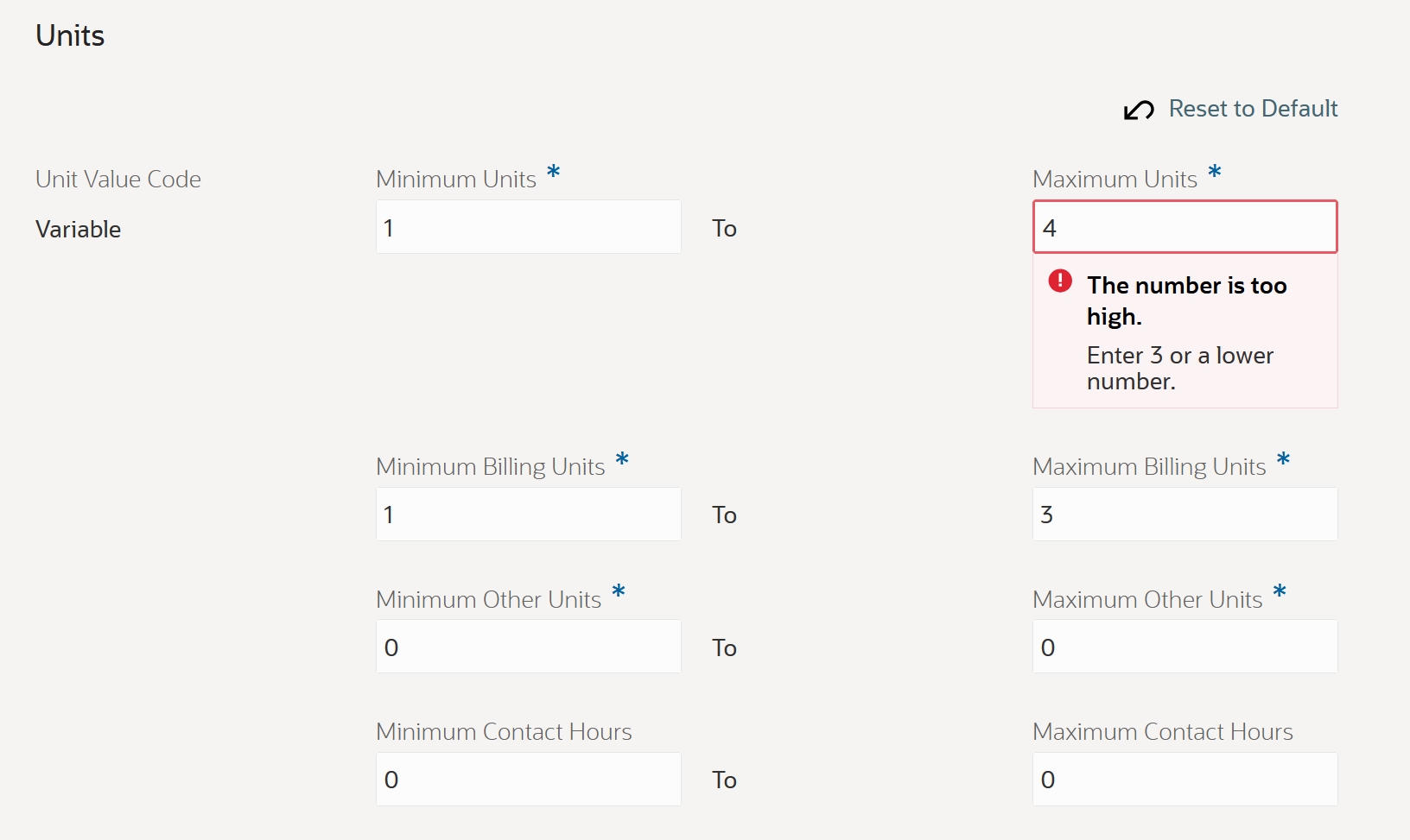 Course Section Unit Value Validation