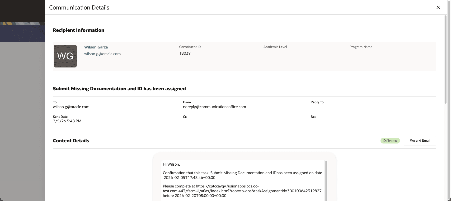View Communication Details