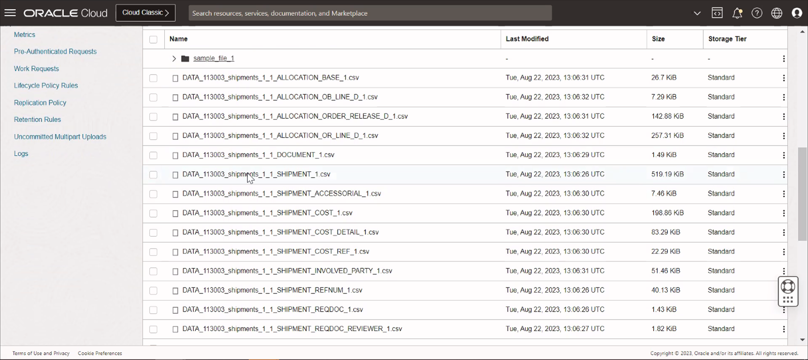 Shipment Object Data Export API Example