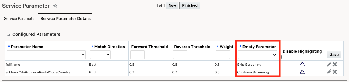 Service Parameter - empty parameter column