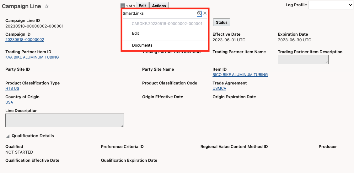 Example - SmartLink added for Campaign Line