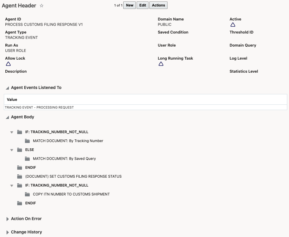New automation agent  'PROCESS CUSTOMS FILING RESPONSE V1' 
