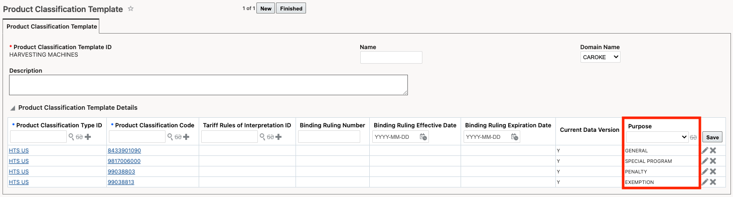 Purpose on Product Classification Template