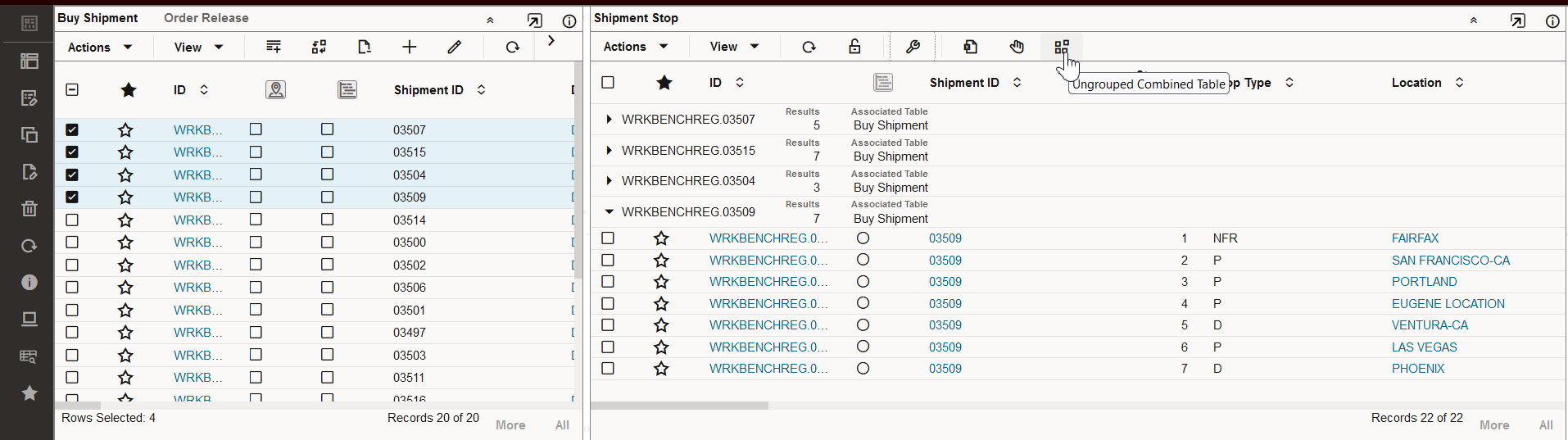 Grouped Combined Table has icon available to Ungroup