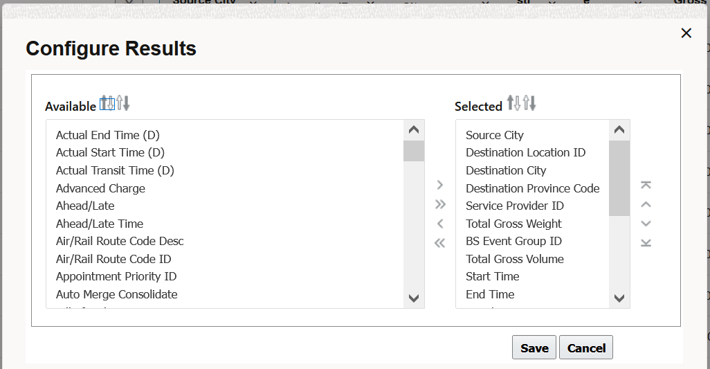 Configure Results Show Hide Columns