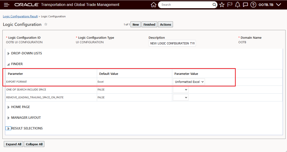 UI Configuration Export Format Set to Unformatted Excel