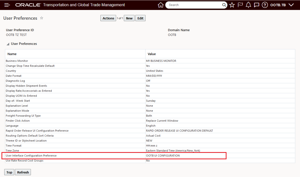 User Preference UI Configuration
