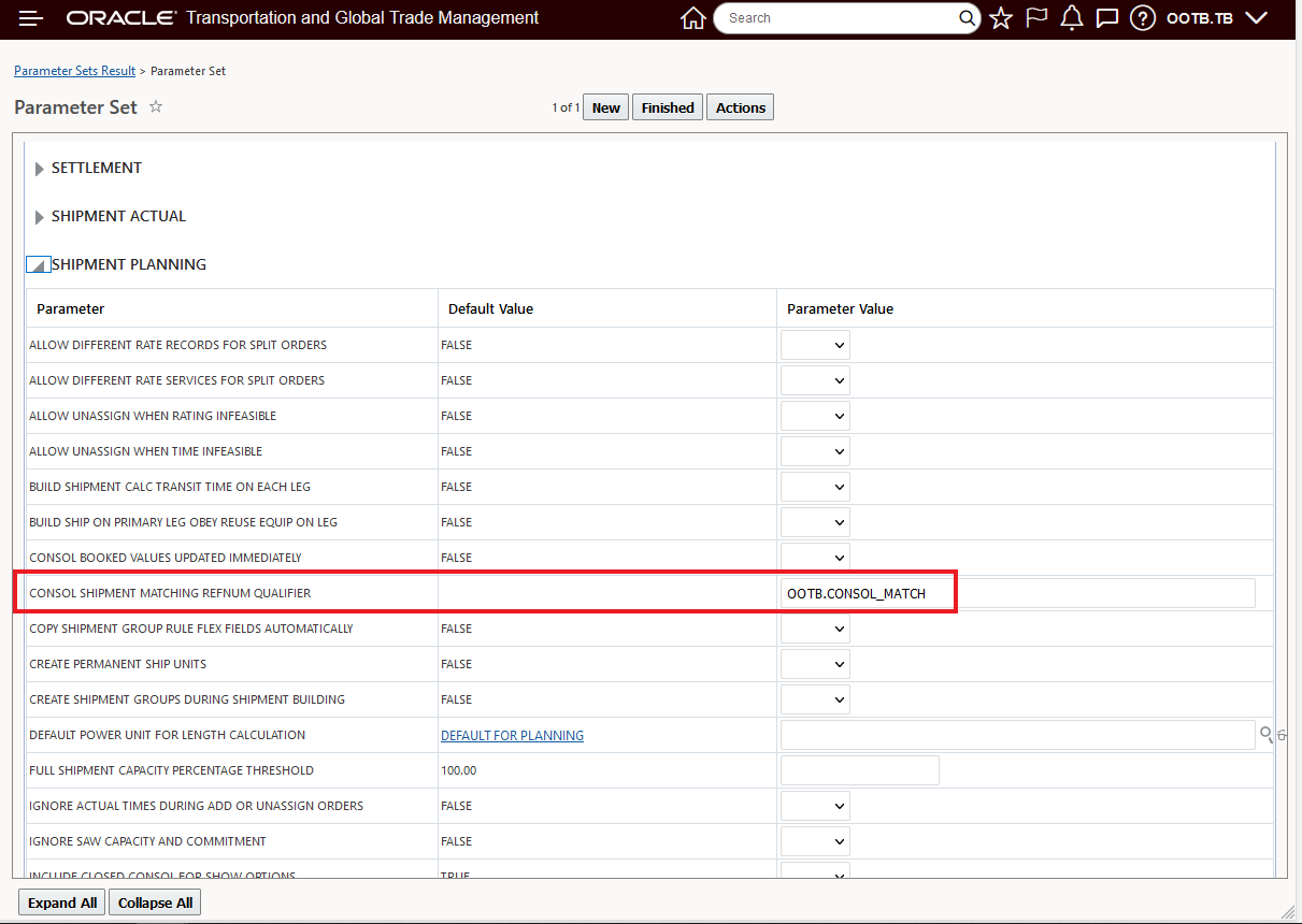CONSOL SHIPMENT MATCHING REFNUM QUALIFIER - Parameter Setup