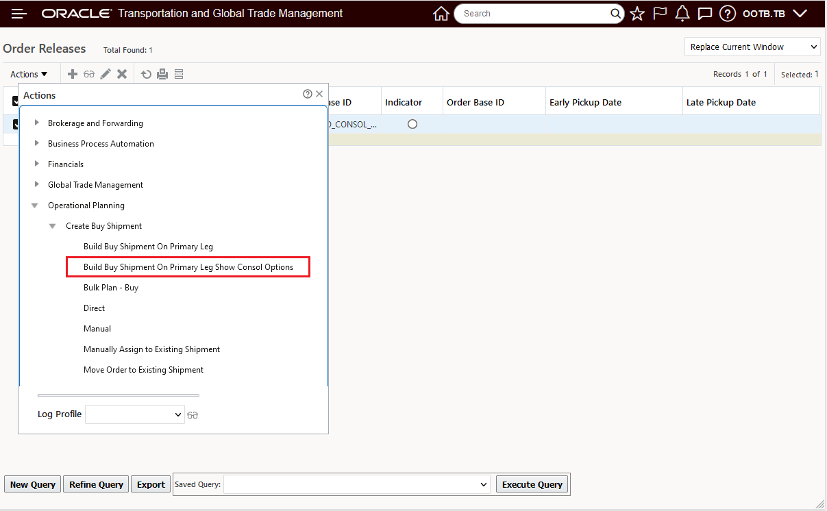 Build Buy Shipment On Primary Leg Show Consol Options