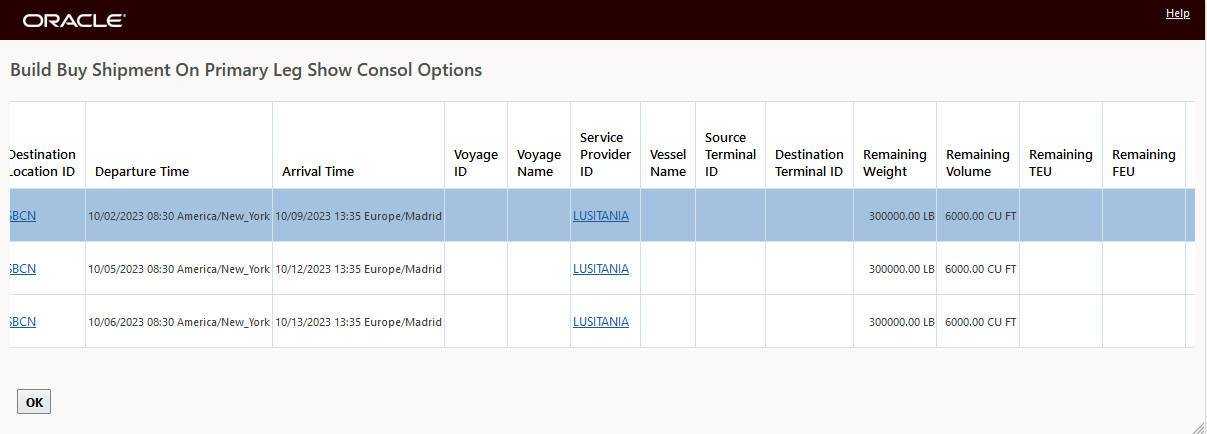 Options and Capacity Available