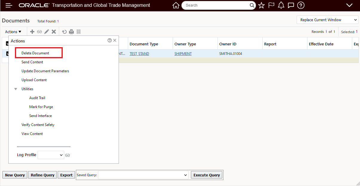 Document Manager - Delete Document Action