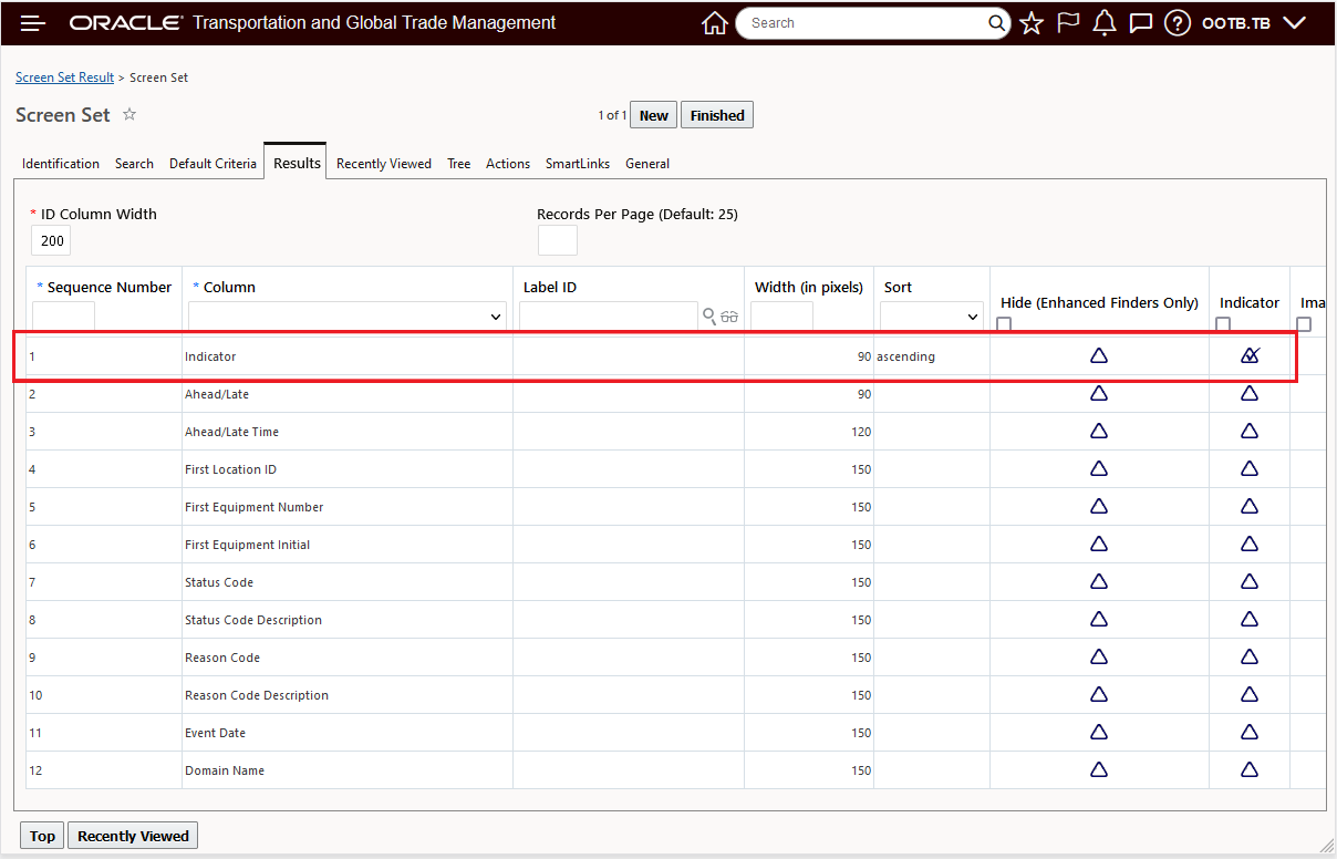 Change Screen Set Column Sort to Indicator Ascending